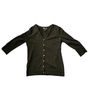 VTG Carole Little 100% Merino Wool Cardigan Sweater M Black Button Front Classic